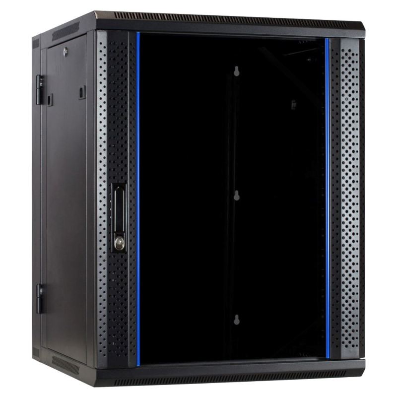 22U wandkast (kantelbaar) met glazen deur 600x600x1100mm (BxDxH)