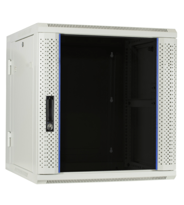 12U witte wandkast (kantelbaar) met glazen deur 600x600x635mm (BxDxH)