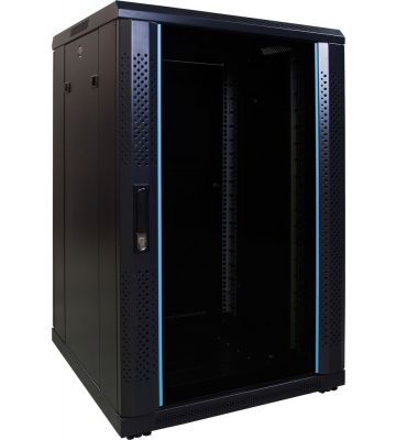 18U serverkast met glazen deur 600x600x1000mm (BxDxH)