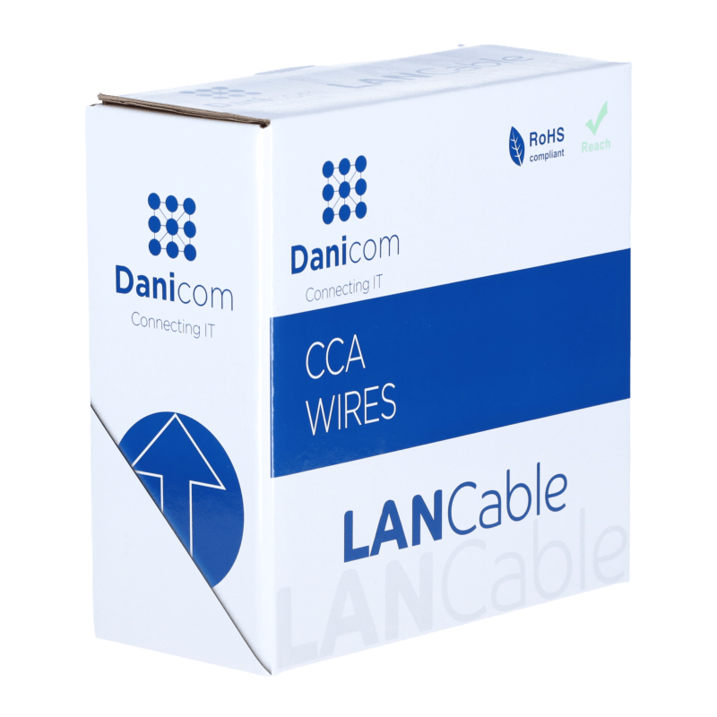 CAT5e F/UTP 50m kabel op rol stug grijs CCA