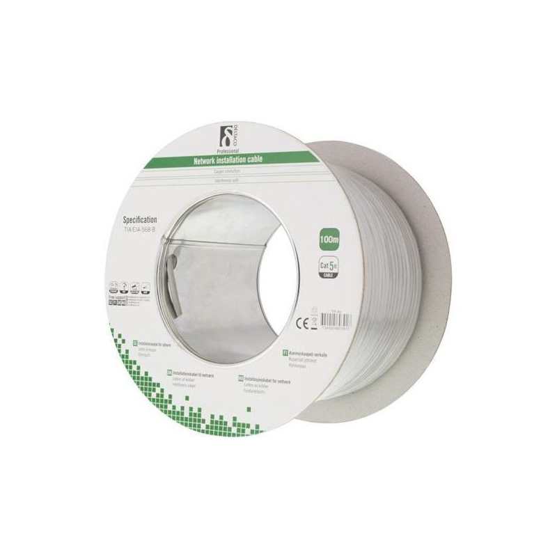 Alfaco Cat5e U/UTP 100m installatiekabel 250MHz op rol stug 100% koper LSZH (Eca)